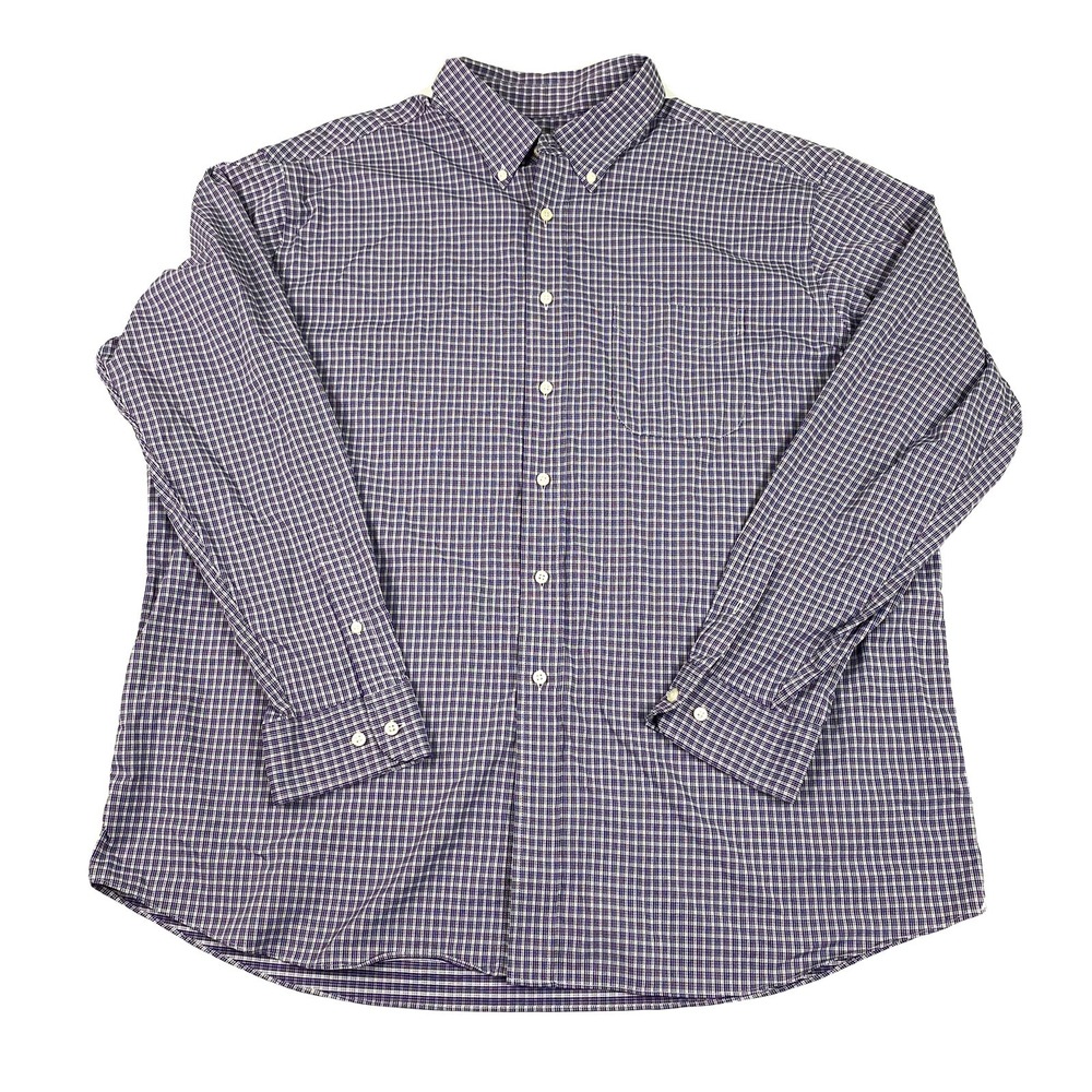 Jos A Bank Traveler Shirt 2XL Men Button Front Purple‎ Plaid Tailored Fit